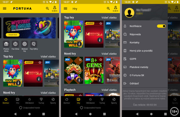 Fortuna online casino mobilná aplikácia Vegas