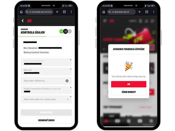 DOXXbet dokončenie registrácie a&nbsp;kontrola