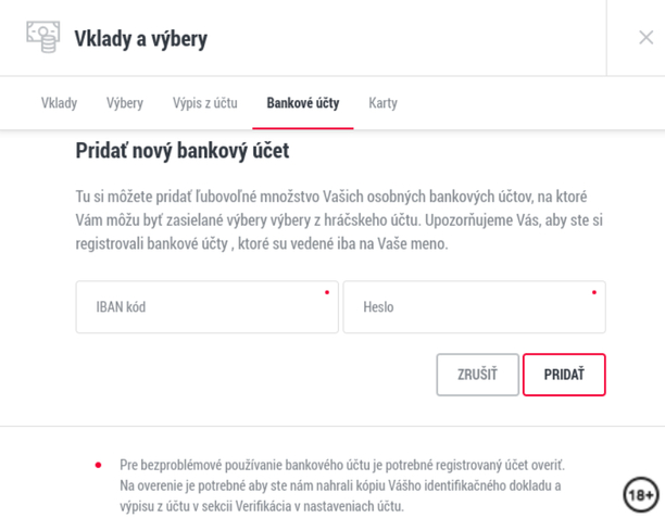 Doxxbet online casino overenie bankového účtu