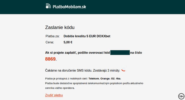 Doxxbet online kasíno dobitie cez SMS