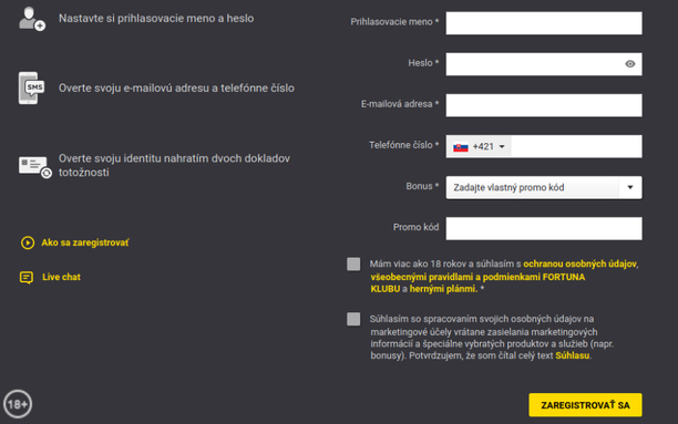 Fortuna online casino Promo kód