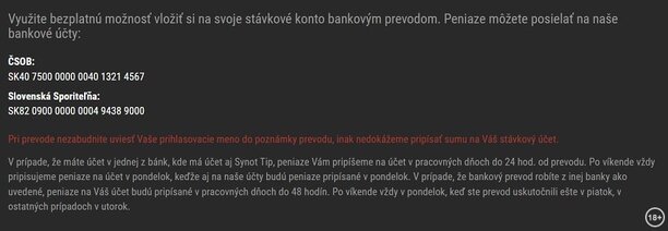 Synottip bankový prevod