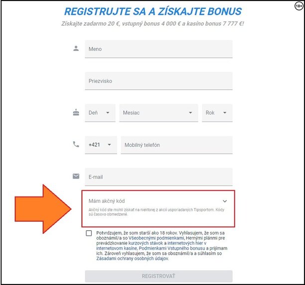 Kde zadať akčný kód Tipsport