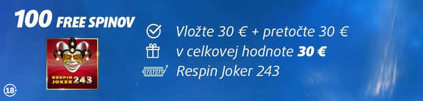 Tipsport 100 spinov na Respin Joker 243