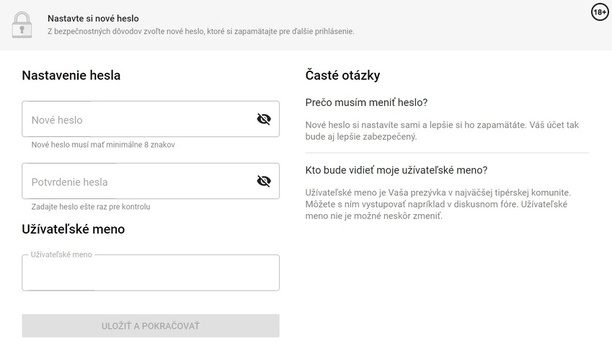Tipsport registrácia - heslo a užívateľské meno