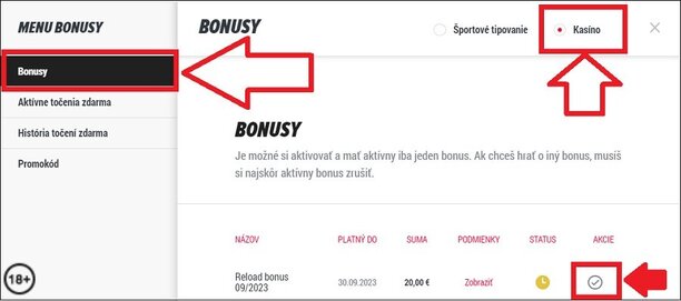 Aktivácia reload bonusu 20 € - DOXXbet