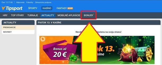 Sekcia Bonusy na webe Tipsport