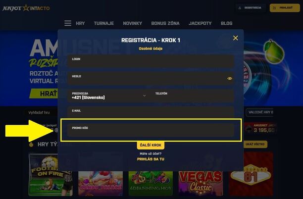 KAJOT INTACTO promo kód počas registrácie