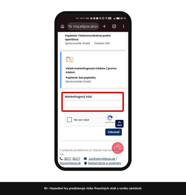 Marketingový kód v&nbsp;Tipose