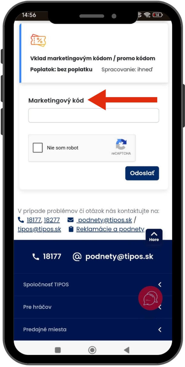 Marketingový kód v&nbsp;Tipose
