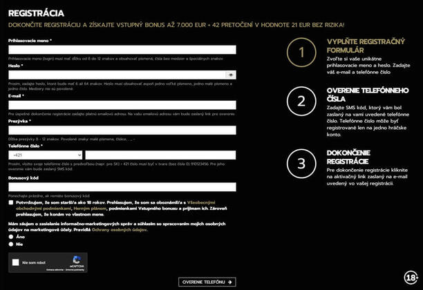 Slovmatic registrácia