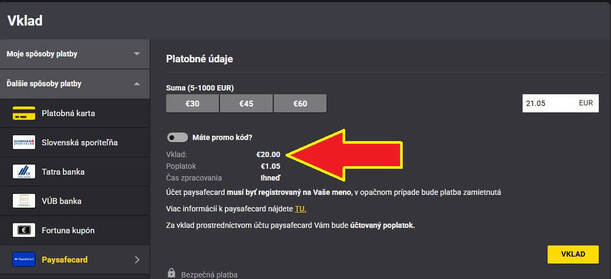 Fortuna vklad cez&nbsp;Paysafecard