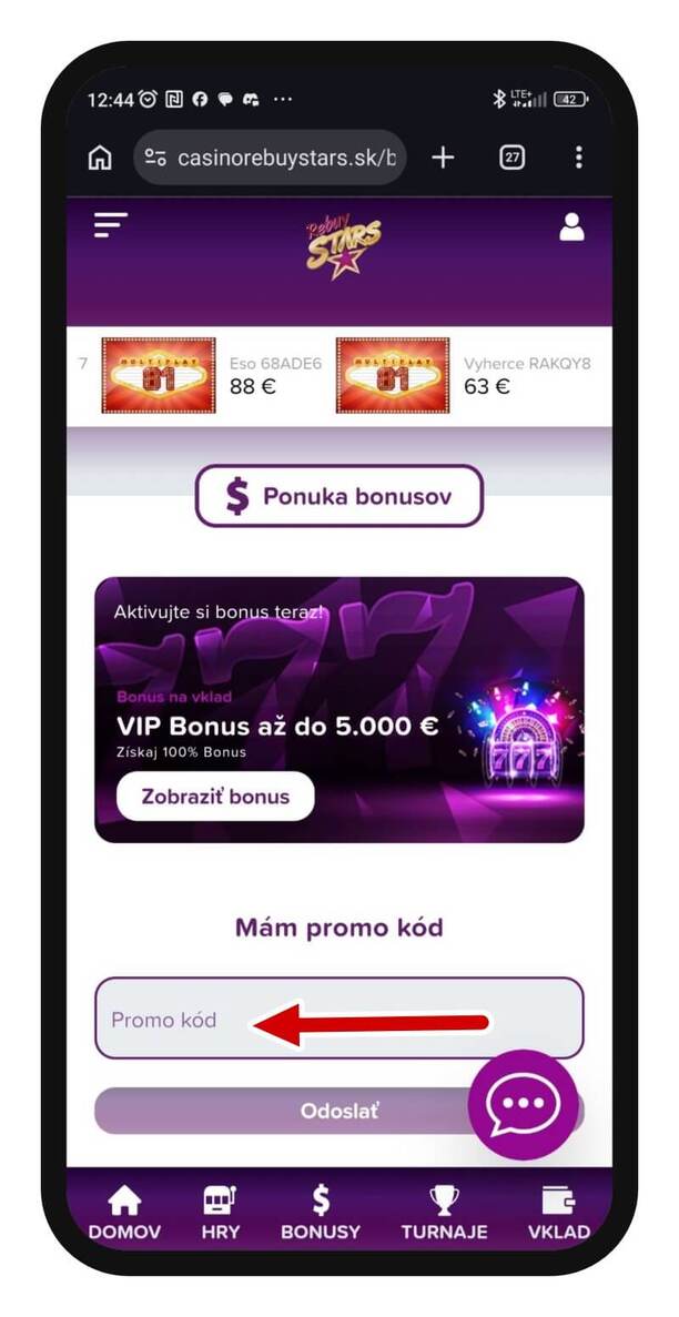 Kam zadať promo kód v&nbsp;Rebuy Stars